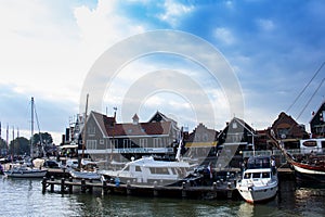 Volendam city seen from the water , The Netherlands